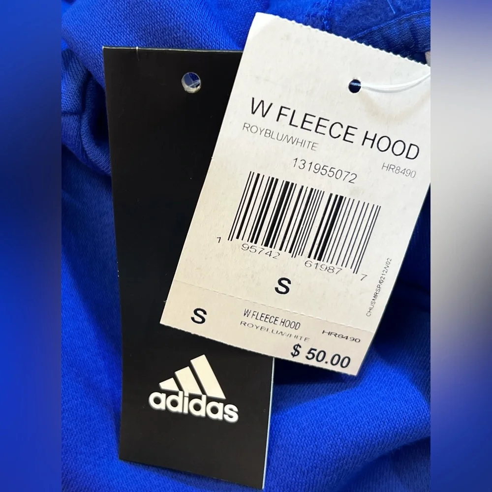 Adidas Fleece Hoodie Royal Blue embroidered Logo‎ Pullover Women’s Size Small